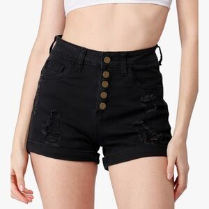 High-Waisted Black Denim Shorts